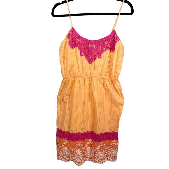 Flying Tomato, Size Large, Orange & Pink Slip Dress, Crochet Trim, Y2K, Dopamine - Picture 1 of 6